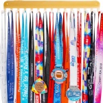 Race Medal Hanger Holder Display Shelf Bib Rack with 15 Display Rack Organizer Gymnastic Soccer Running Marathon Runners Ribbon Lanyard Display Award Shelf Rack in Sunshine Golden Pearl