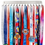 Race Medal Hanger Holder Display Shelf Bib Rack with 15 Display Rack Organizer Gymnastic Soccer Running Marathon Runners Ribbon Lanyard Display Award Shelf Rack in stainless steel brushed
